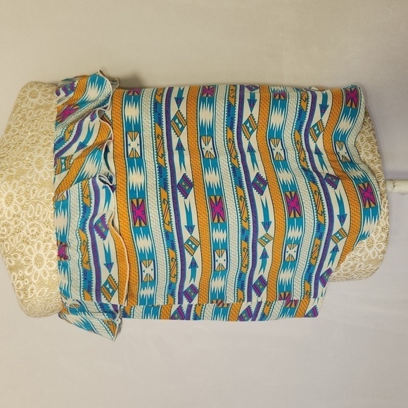 Amanda Uprichard Women's Size M 100% Silk Aztec Print Off Shoulder Ruffle Top - Picture 3 of 13